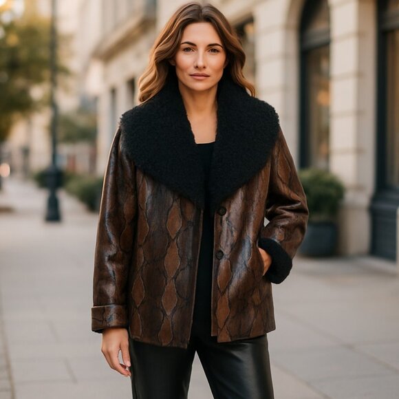 NWT BLANKNYC Snakeskin Print Faux Leather Jacket with Faux Fur Trim Small - Picture 1 of 9